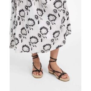 Madewell Mira Espadrille Thong Sandal Ankle Wrap Grommet Leather Black NV826 10